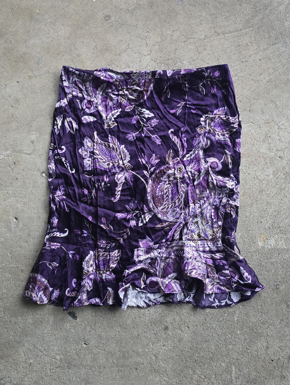 Vintage Y2K Just In Time Purple Paisley Satin Midi Skirt Ruffle Small Fairy boho